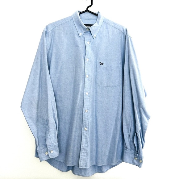 Eddie Bauer Men Button Up Shirt Medium Blue Chambray Denim Long Sleeve 2000s - Picture 1 of 7